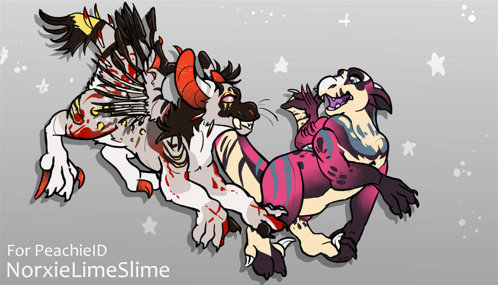 Thank you gift for PeachieID (left), me NorxieLimeSlime(right)